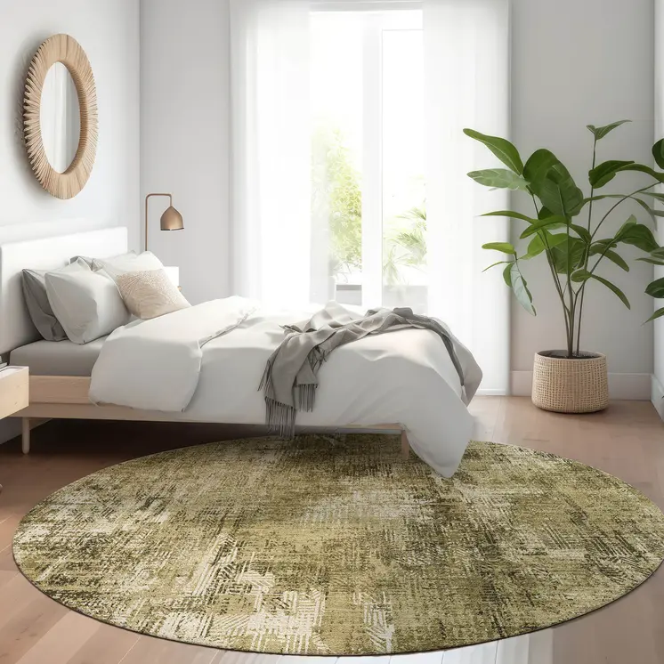 8' Brown Taupe And Ivory Round Abstract Washable Indoor Outdoor Area Rug