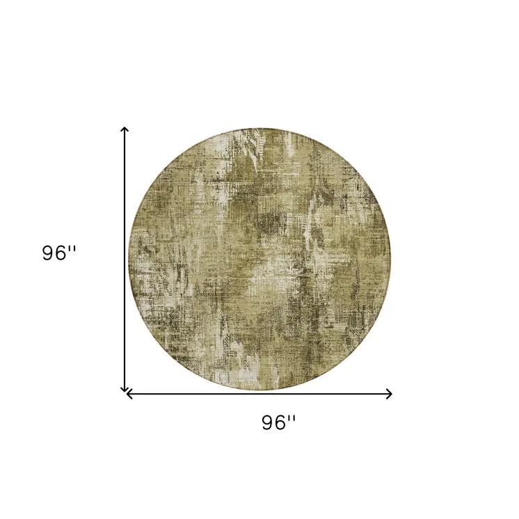 8' Brown Taupe And Ivory Round Abstract Washable Indoor Outdoor Area Rug