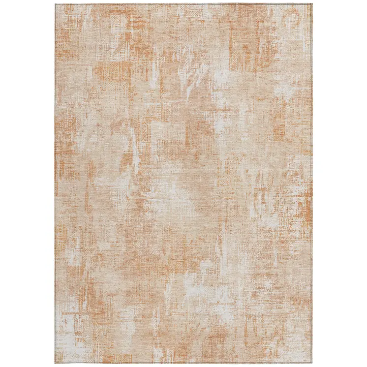 3' X 5' Coral Peach And Ivory Abstract Washable Indoor Outdoor Area Rug