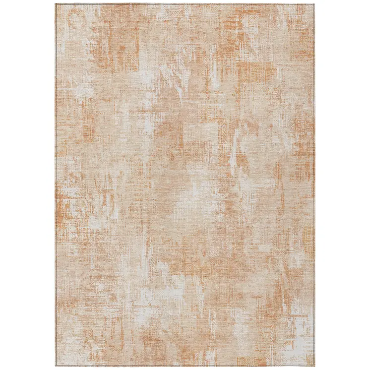 3' X 5' Coral Peach And Ivory Abstract Washable Indoor Outdoor Area Rug