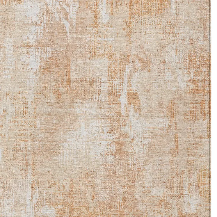 3' X 5' Coral Peach And Ivory Abstract Washable Indoor Outdoor Area Rug