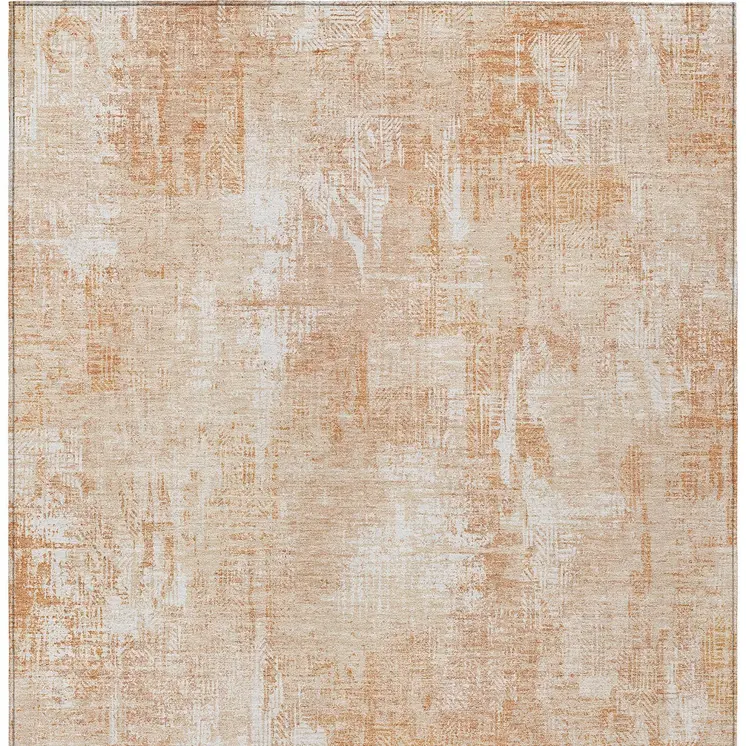 5' X 8' Coral Peach And Ivory Abstract Washable Indoor Outdoor Area Rug