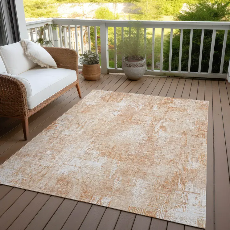 10' X 14' Coral Peach And Ivory Abstract Washable Indoor Outdoor Area Rug