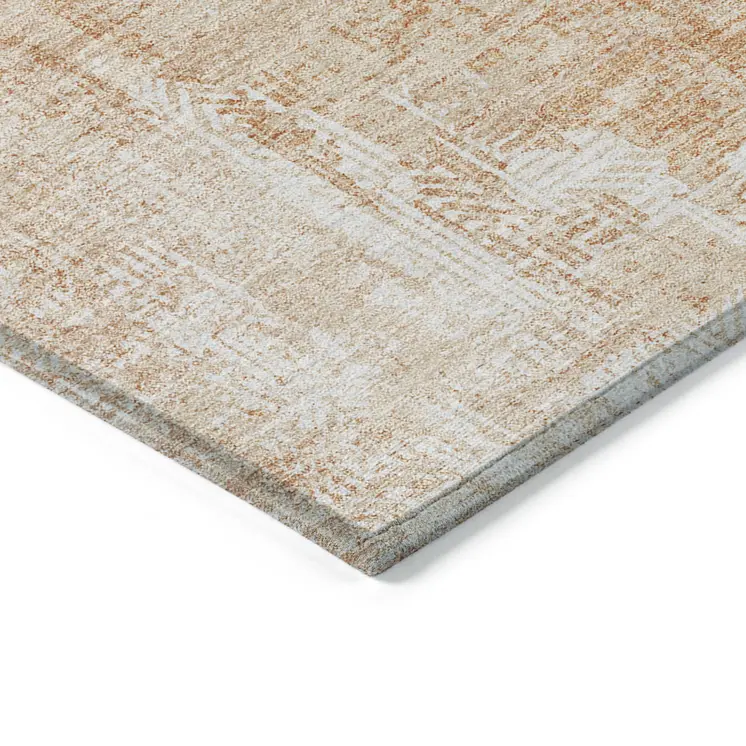 10' X 14' Coral Peach And Ivory Abstract Washable Indoor Outdoor Area Rug