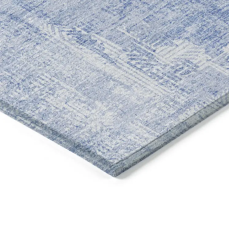 3' X 5' Sky Blue Denim Blue And Ivory Abstract Washable Indoor Outdoor Area Rug