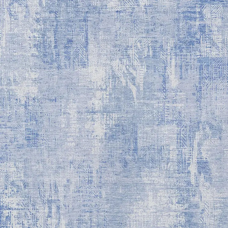 5' X 8' Sky Blue Denim Blue And Ivory Abstract Washable Indoor Outdoor Area Rug