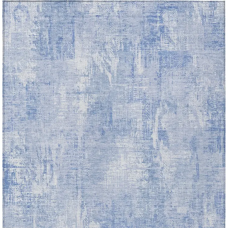 8' X 10' Sky Blue Denim Blue And Ivory Abstract Washable Indoor Outdoor Area Rug