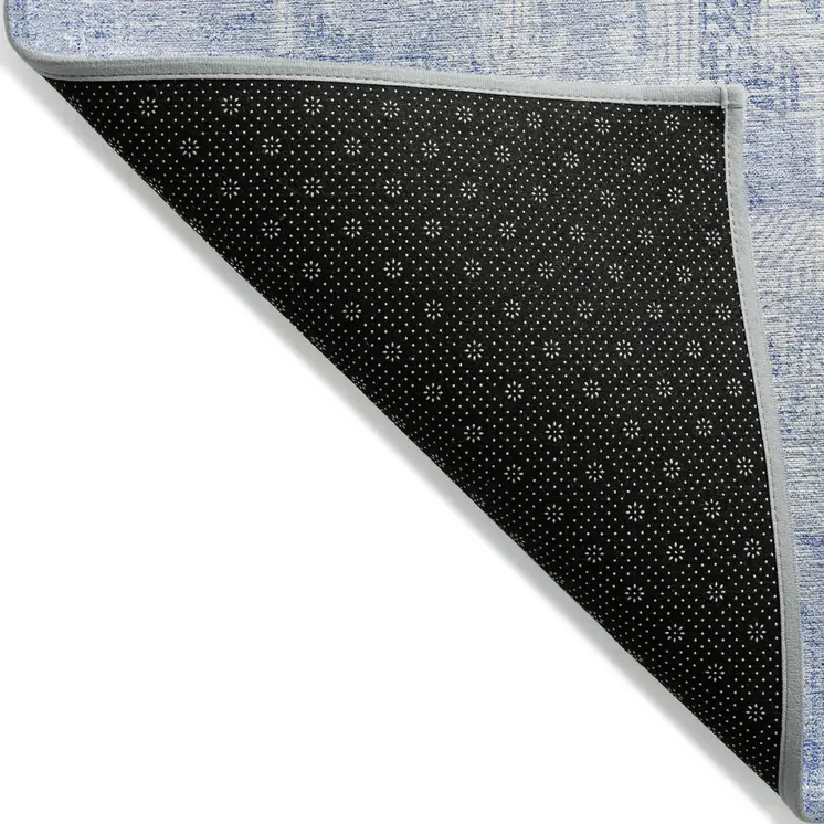 8' X 10' Sky Blue Denim Blue And Ivory Abstract Washable Indoor Outdoor Area Rug