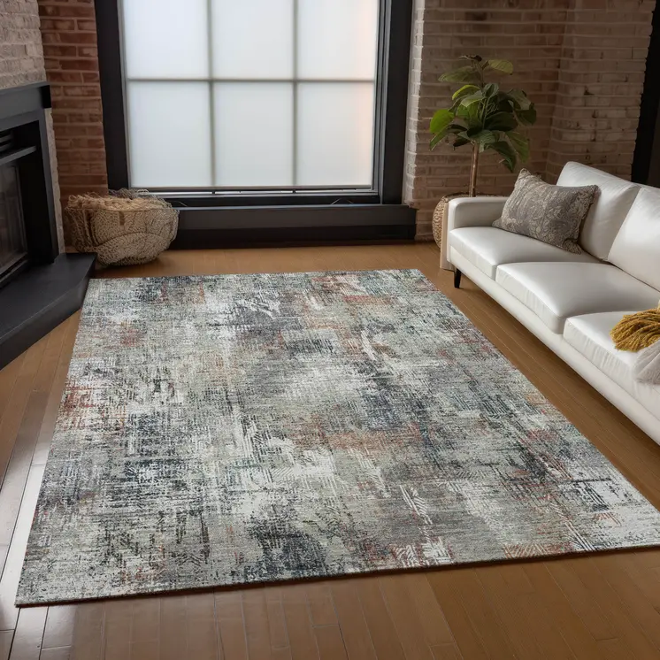 3' X 5' Taupe Gray And Copper Abstract Washable Indoor Outdoor Area Rug