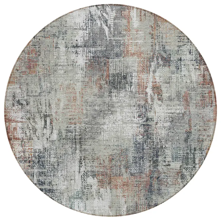 8' Taupe Gray And Copper Round Abstract Washable Indoor Outdoor Area Rug