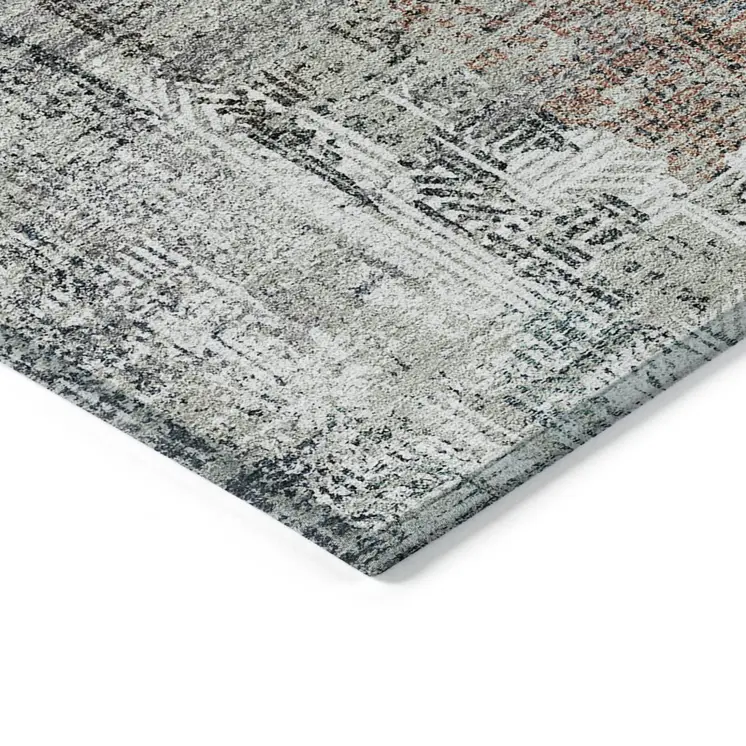8' Taupe Gray And Copper Round Abstract Washable Indoor Outdoor Area Rug