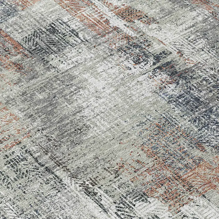 8' Taupe Gray And Copper Round Abstract Washable Indoor Outdoor Area Rug