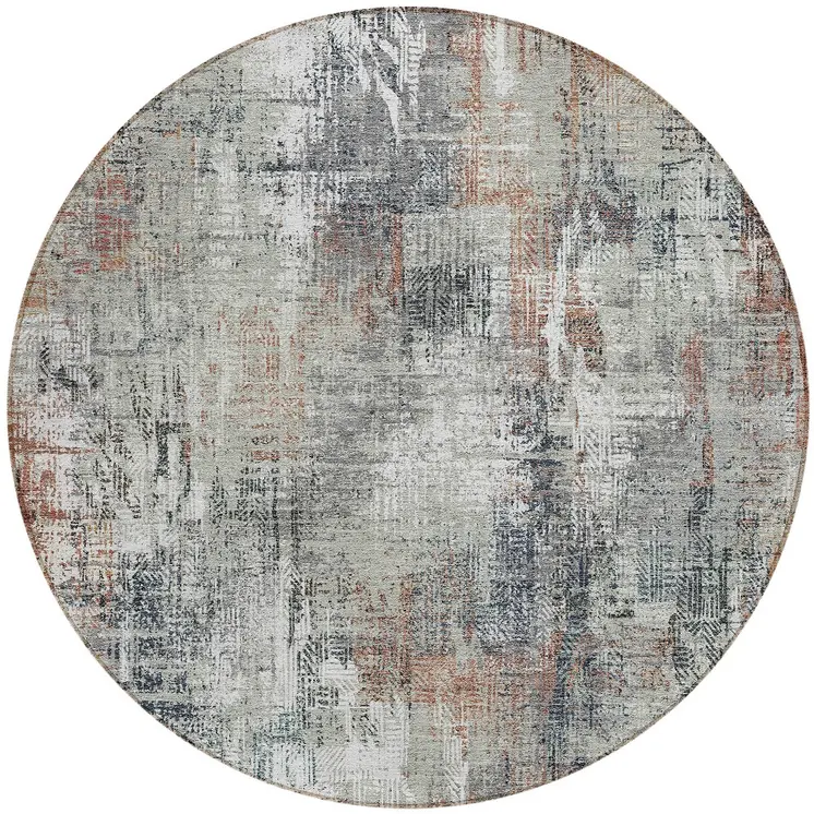8' Taupe Gray And Copper Round Abstract Washable Indoor Outdoor Area Rug