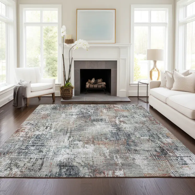 8' X 10' Taupe Gray And Copper Abstract Washable Indoor Outdoor Area Rug