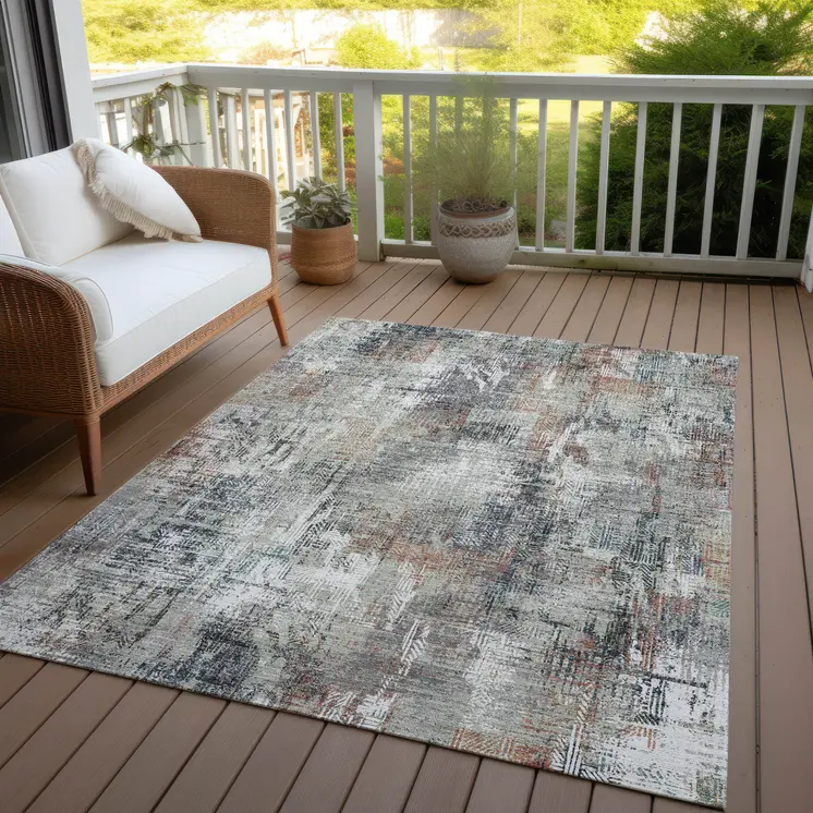 9' X 12' Taupe Gray And Copper Abstract Washable Indoor Outdoor Area Rug