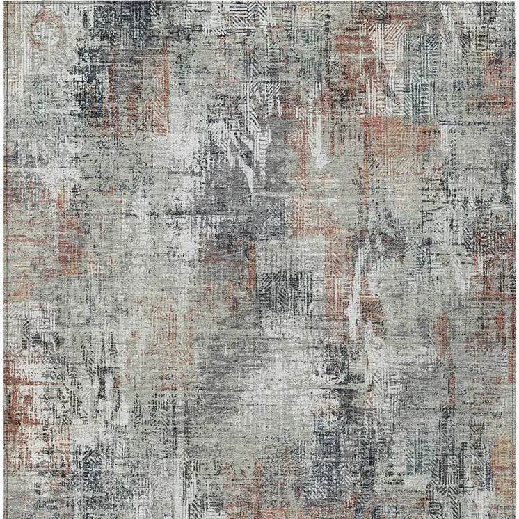 10' X 14' Taupe Gray And Copper Abstract Washable Indoor Outdoor Area Rug
