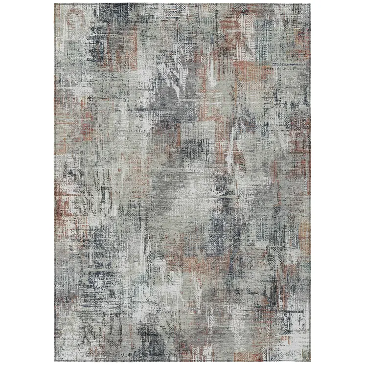 10' X 14' Taupe Gray And Copper Abstract Washable Indoor Outdoor Area Rug