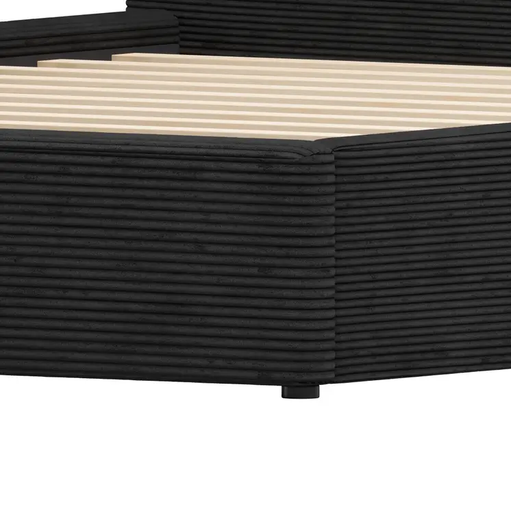 Black Ribbed Texture Velvet Upholstered King Bed Frame