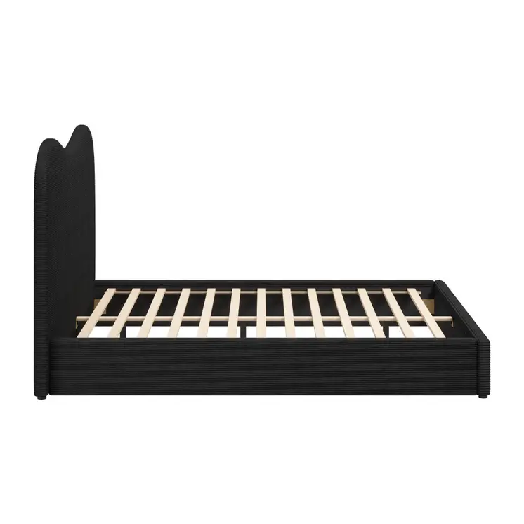 Black Ribbed Texture Velvet Upholstered Queen Bed Frame