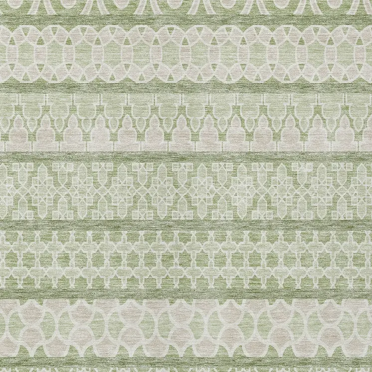 3' X 5' Artichoke Green And Ivory Quatrefoil Washable Indoor Outdoor Area Rug