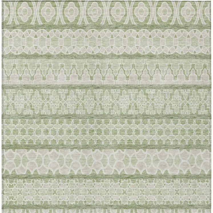 3' X 5' Artichoke Green And Ivory Quatrefoil Washable Indoor Outdoor Area Rug