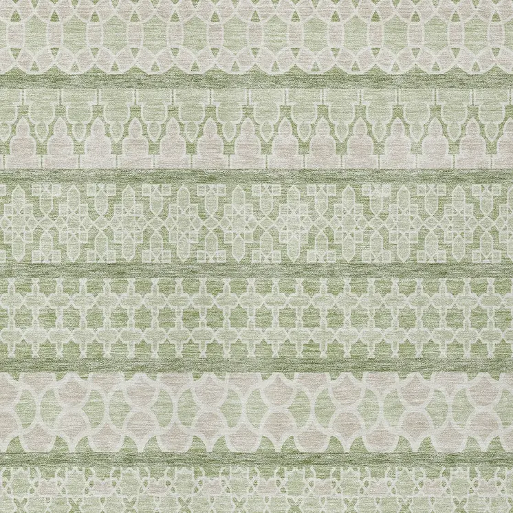 5' X 8' Artichoke Green And Ivory Quatrefoil Washable Indoor Outdoor Area Rug