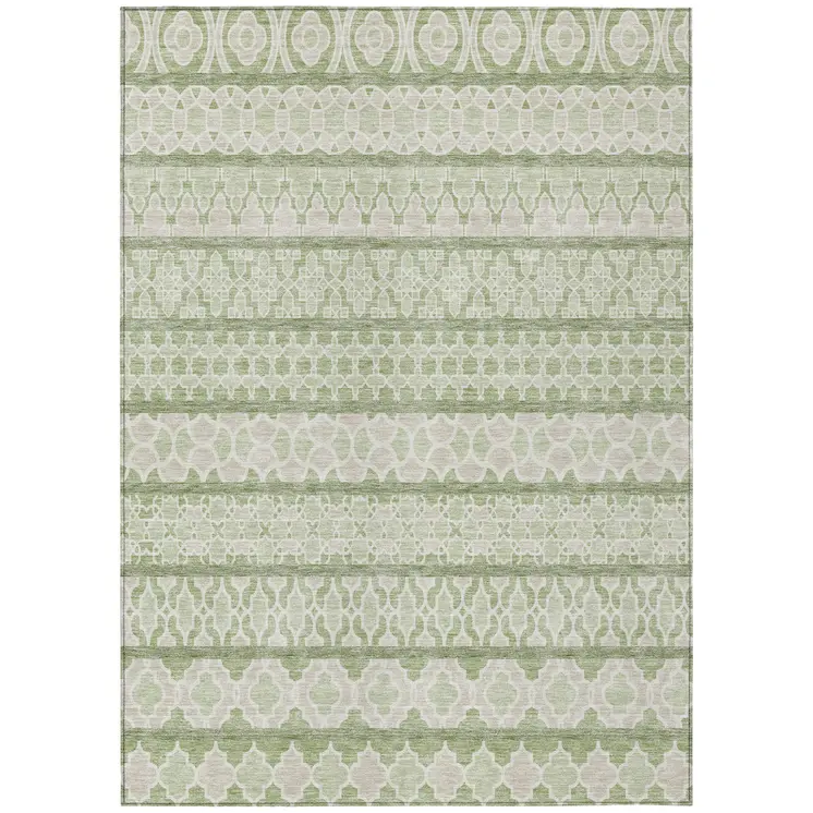 10' X 14' Artichoke Green And Ivory Quatrefoil Washable Indoor Outdoor Area Rug
