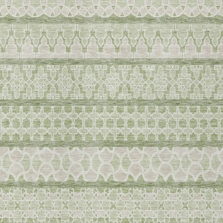 10' X 14' Artichoke Green And Ivory Quatrefoil Washable Indoor Outdoor Area Rug