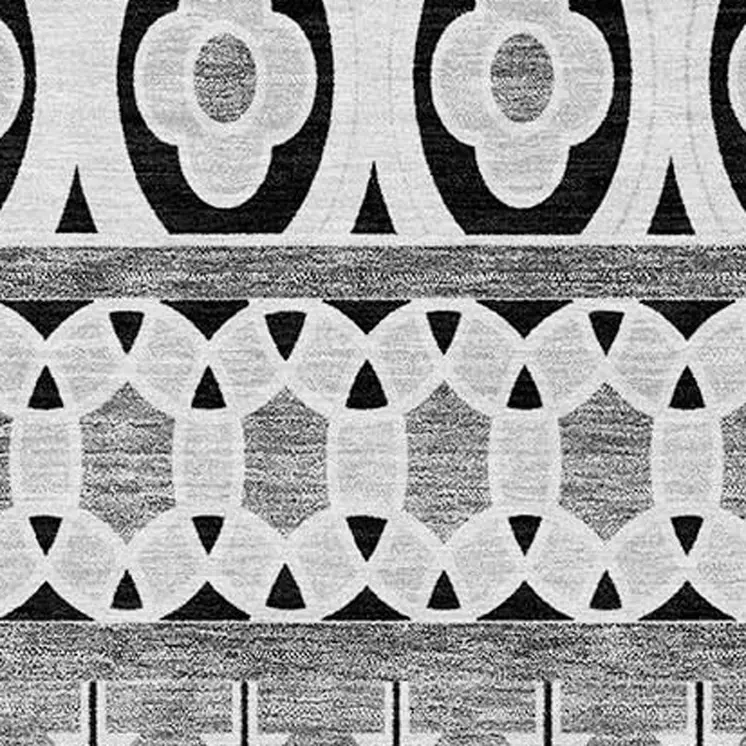 9' X 12' Black Gray And Ivory Quatrefoil Washable Indoor Outdoor Area Rug