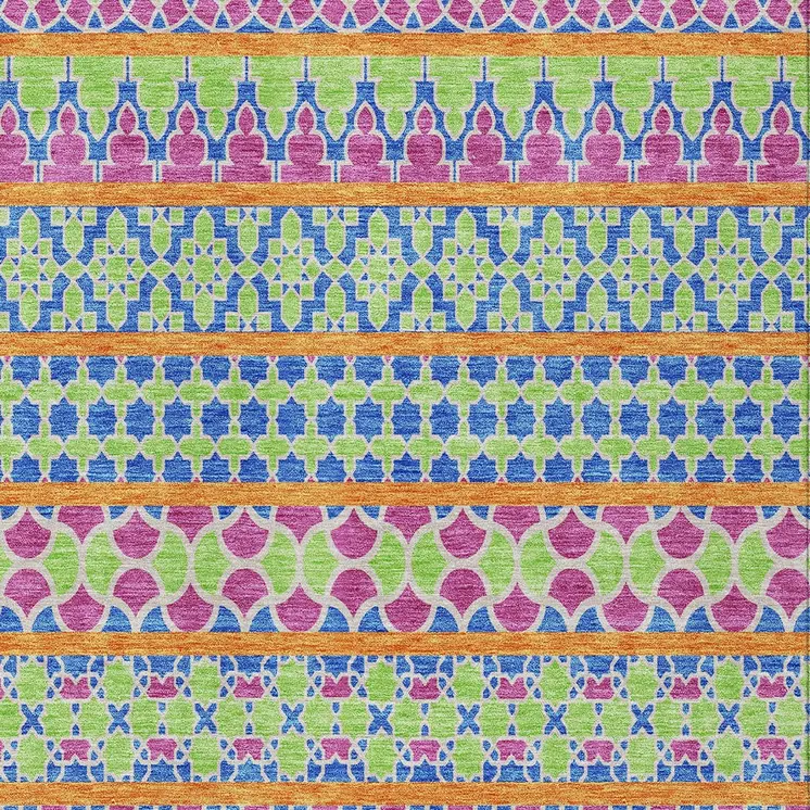 3' X 5' Blush Blue And Lime Green Quatrefoil Washable Indoor Outdoor Area Rug