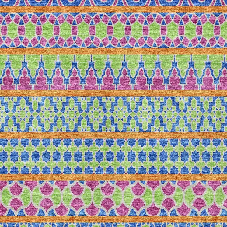 10' X 14' Blush Blue And Lime Green Quatrefoil Washable Indoor Outdoor Area Rug