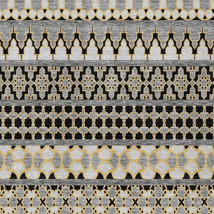 5' X 8' Charcoal Gray And Gold Quatrefoil Washable Indoor Outdoor Area Rug