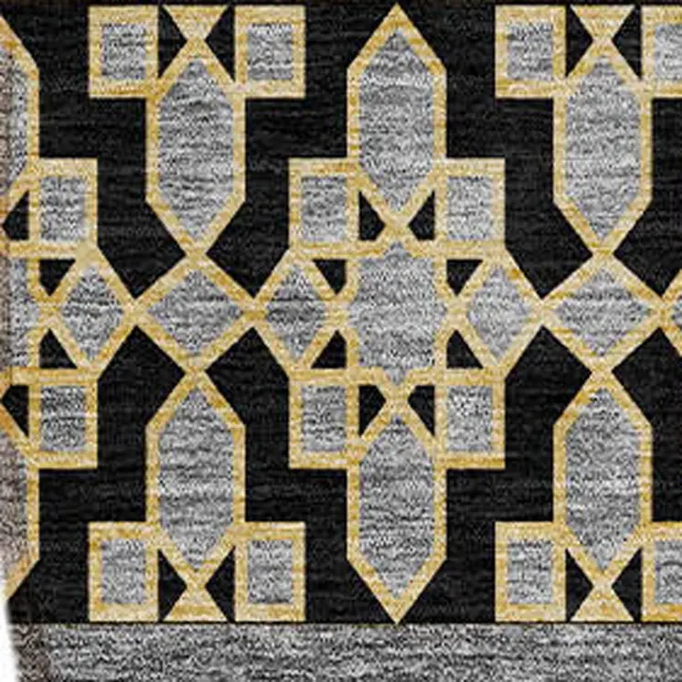 8' Charcoal Gray And Gold Round Quatrefoil Washable Indoor Outdoor Area Rug