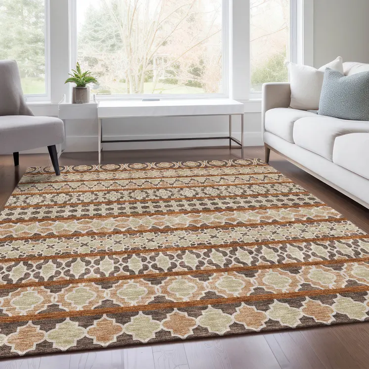 3' X 5' Chocolate And Taupe Quatrefoil Washable Indoor Outdoor Area Rug