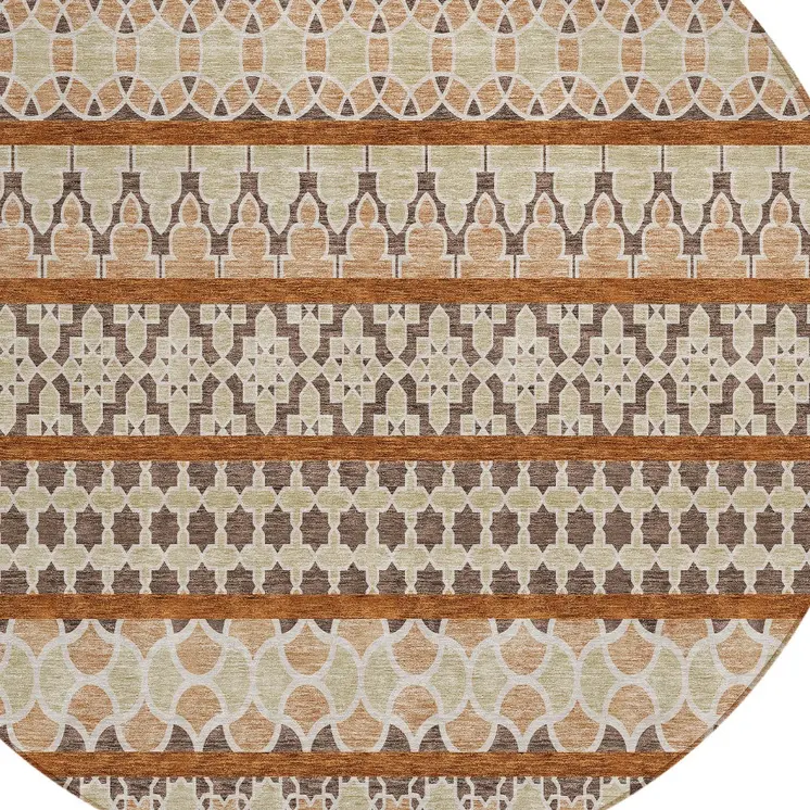 8' Chocolate And Taupe Round Quatrefoil Washable Indoor Outdoor Area Rug