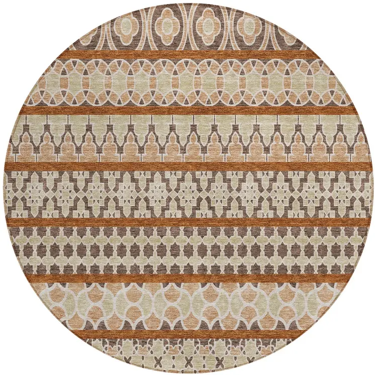 8' Chocolate And Taupe Round Quatrefoil Washable Indoor Outdoor Area Rug