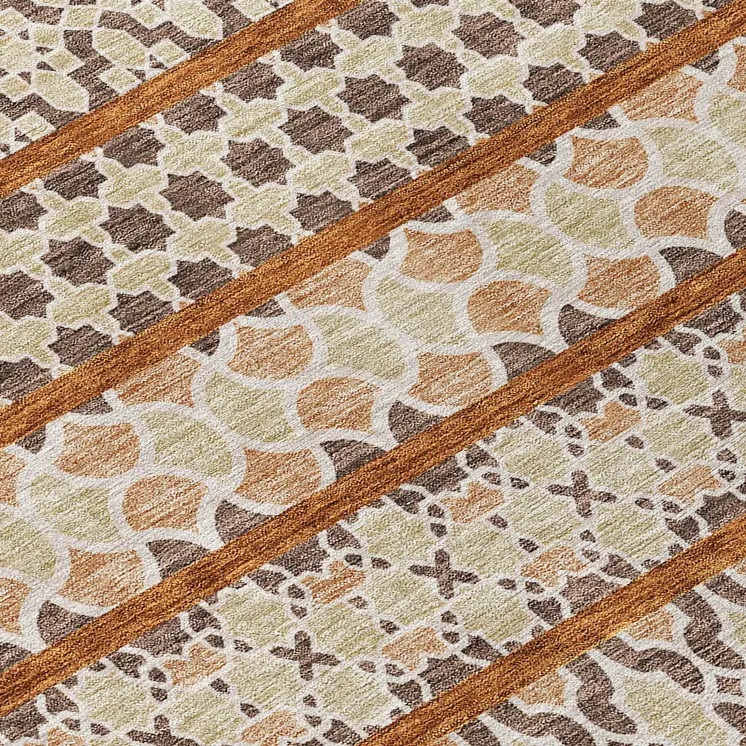 8' X 10' Chocolate And Taupe Quatrefoil Washable Indoor Outdoor Area Rug