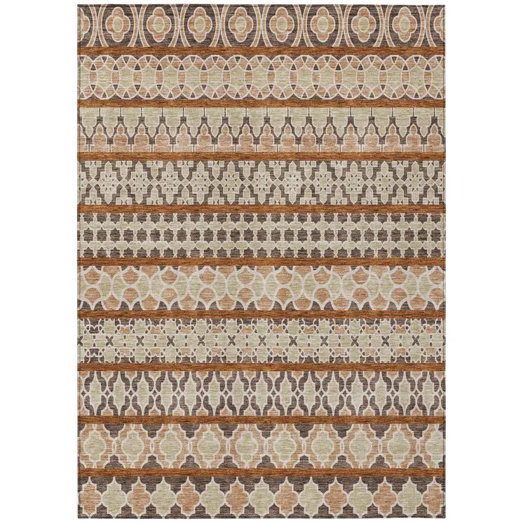 10' X 14' Chocolate And Taupe Quatrefoil Washable Indoor Outdoor Area Rug