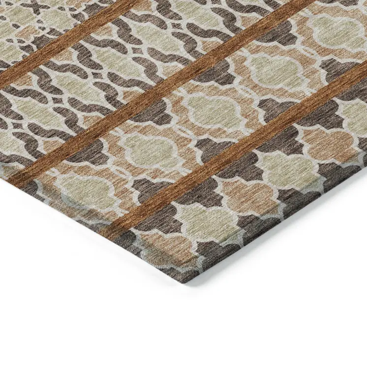 10' X 14' Chocolate And Taupe Quatrefoil Washable Indoor Outdoor Area Rug