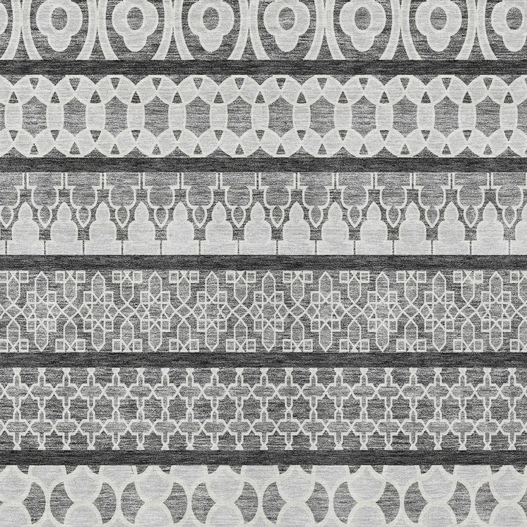 3' X 5' Gray Charcoal And Silver Quatrefoil Washable Indoor Outdoor Area Rug