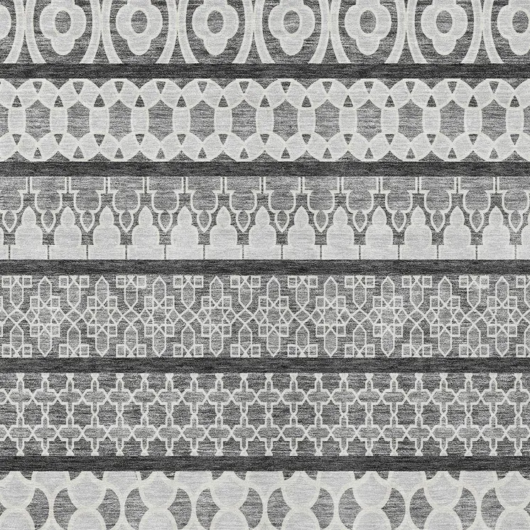 5' X 8' Gray Charcoal And Silver Quatrefoil Washable Indoor Outdoor Area Rug