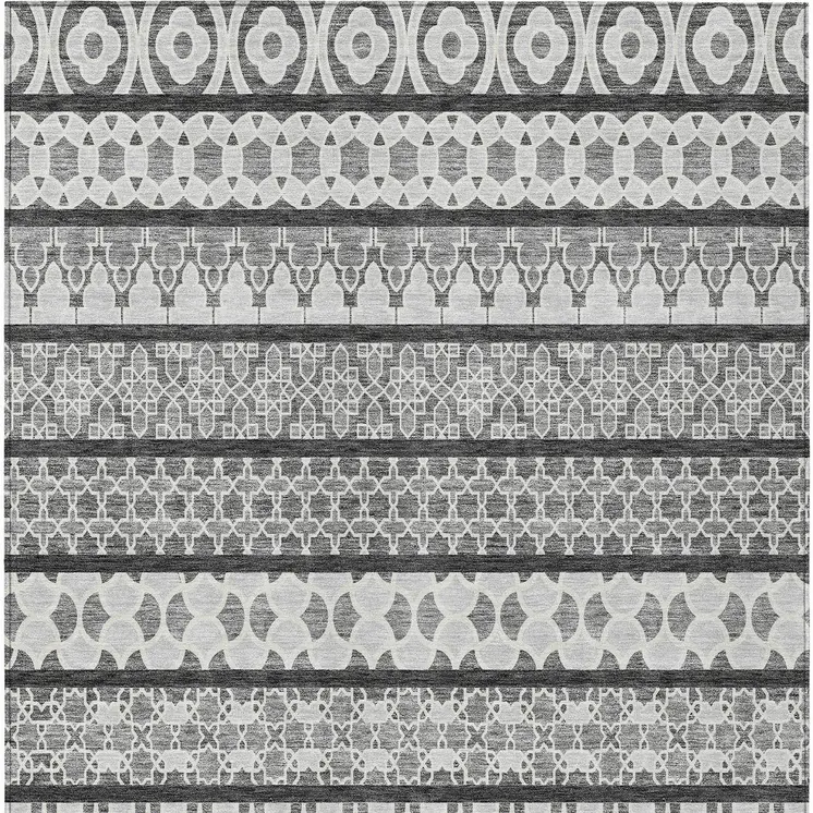 5' X 8' Gray Charcoal And Silver Quatrefoil Washable Indoor Outdoor Area Rug