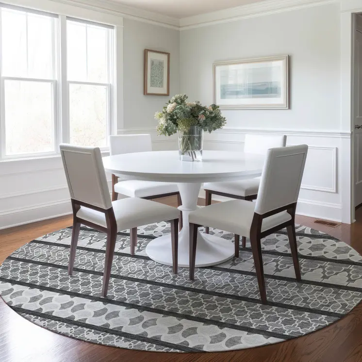 8' Gray Charcoal And Silver Round Quatrefoil Washable Indoor Outdoor Area Rug