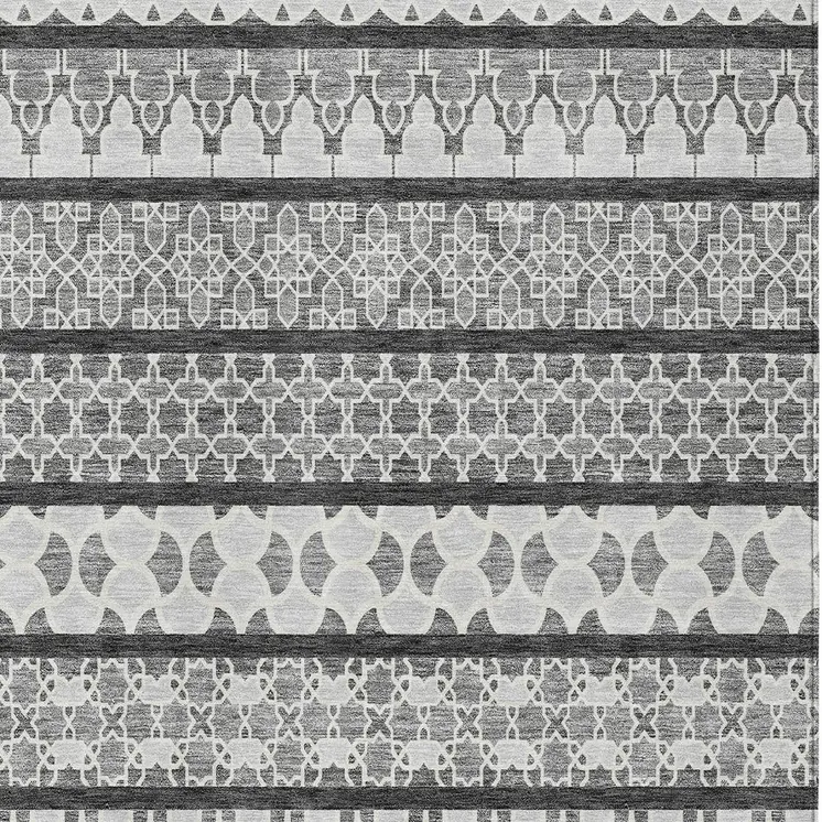 9' X 12' Gray Charcoal And Silver Quatrefoil Washable Indoor Outdoor Area Rug