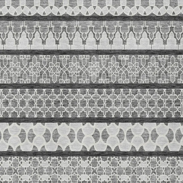 10' X 14' Gray Charcoal And Silver Quatrefoil Washable Indoor Outdoor Area Rug
