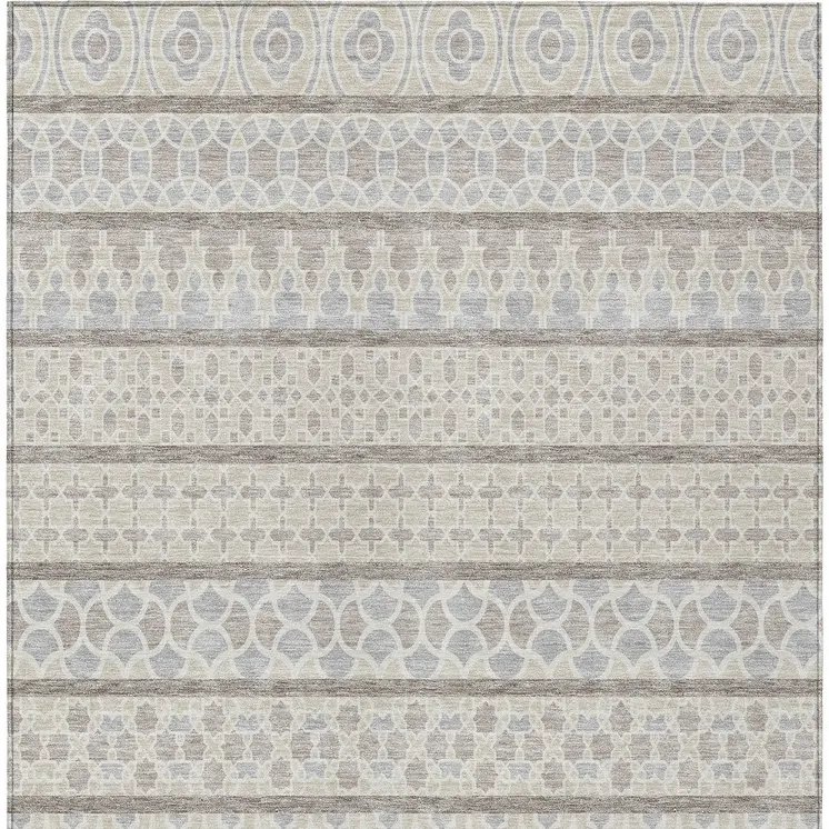 5' X 8' Ivory Beige And Taupe Quatrefoil Washable Indoor Outdoor Area Rug