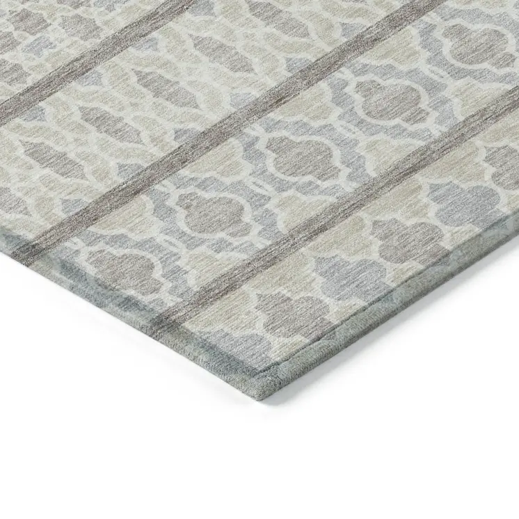 8' X 10' Ivory Beige And Taupe Quatrefoil Washable Indoor Outdoor Area Rug
