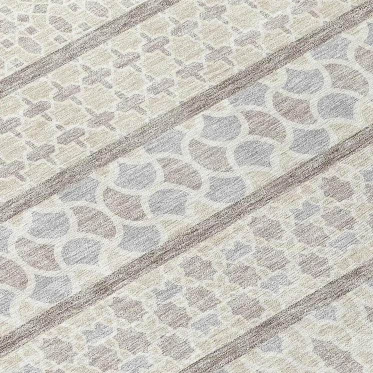 8' X 10' Ivory Beige And Taupe Quatrefoil Washable Indoor Outdoor Area Rug