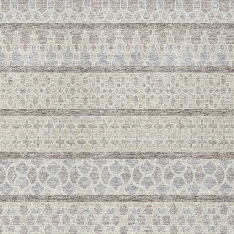9' X 12' Ivory Beige And Taupe Quatrefoil Washable Indoor Outdoor Area Rug
