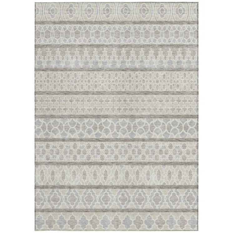 10' X 14' Ivory Beige And Taupe Quatrefoil Washable Indoor Outdoor Area Rug
